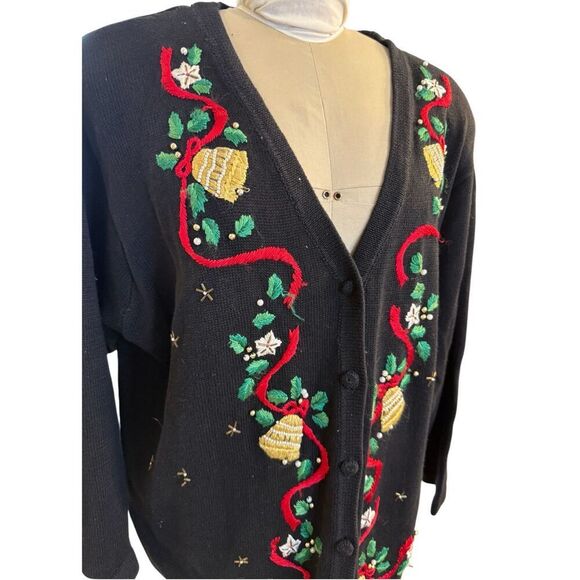 Victoria Jones Woman Holiday Christmas Cardigan Plus Sz. 2X Embroidered - Picture 2 of 9